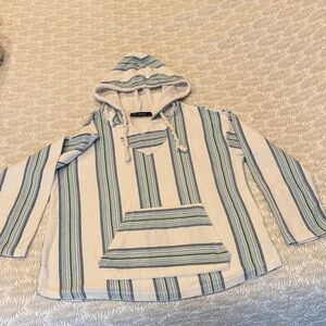 Striped Hooded Sweater in Blue and Cream